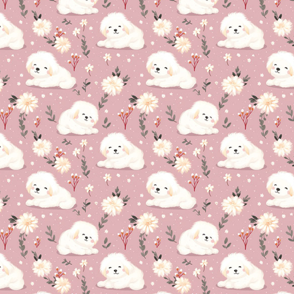Geschenkpapier mit weißen Hündchen, 100x70 cm