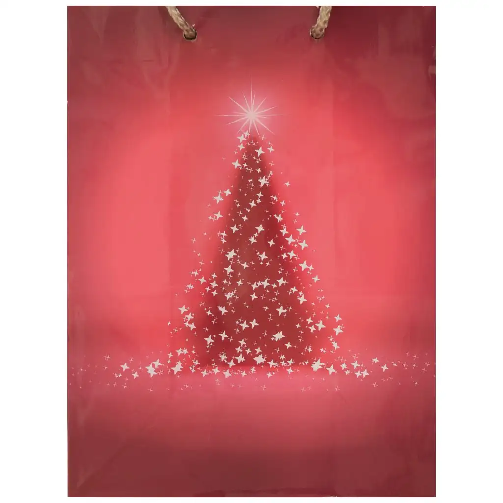 Geschenktasche in Rot mit Weihnachtsbaum-Muster 17,5x22,5x9,5cm