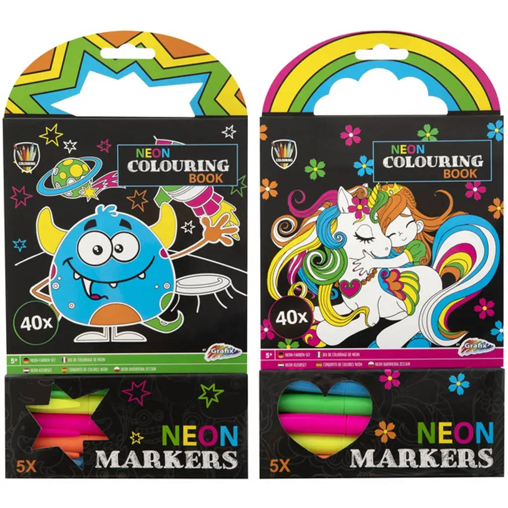 Grafix Neon Malset mit 40 Blättern und 5 Filzstiften kép 1