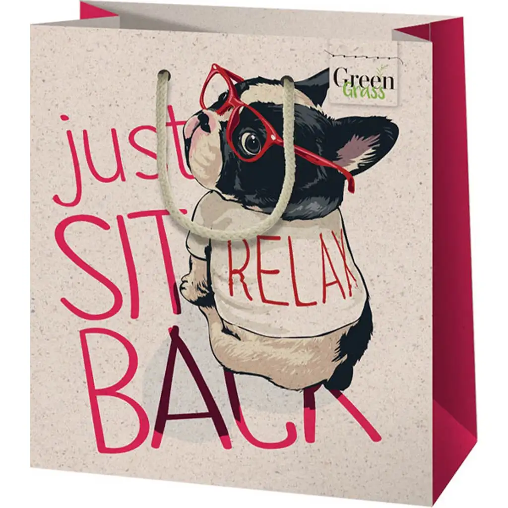 Green Grass Hundemuster mittlere Geschenktasche 18x10x23cm