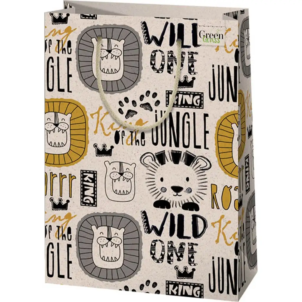 Green Grass Löwenmuster große Premium-Geschenktasche 26x14x33cm