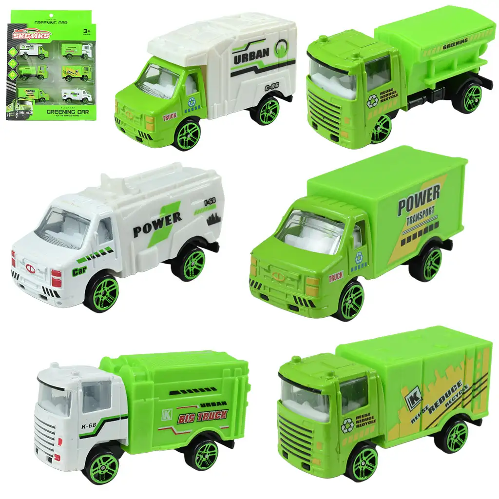 Greening Car: Müllabfuhr-LKWs 6er-Set