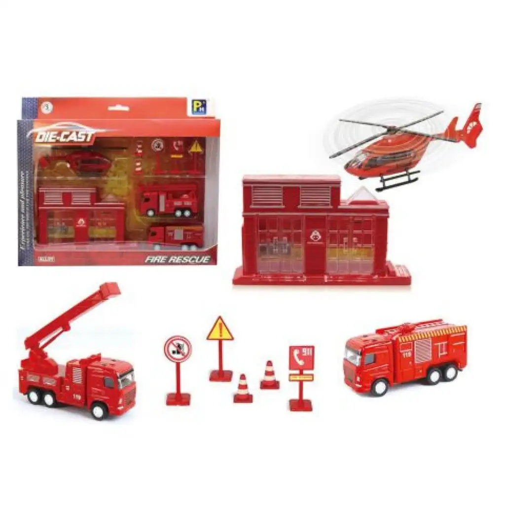 Großes Feuerwehr-Spielset mit Fahrzeugen und Gebäude