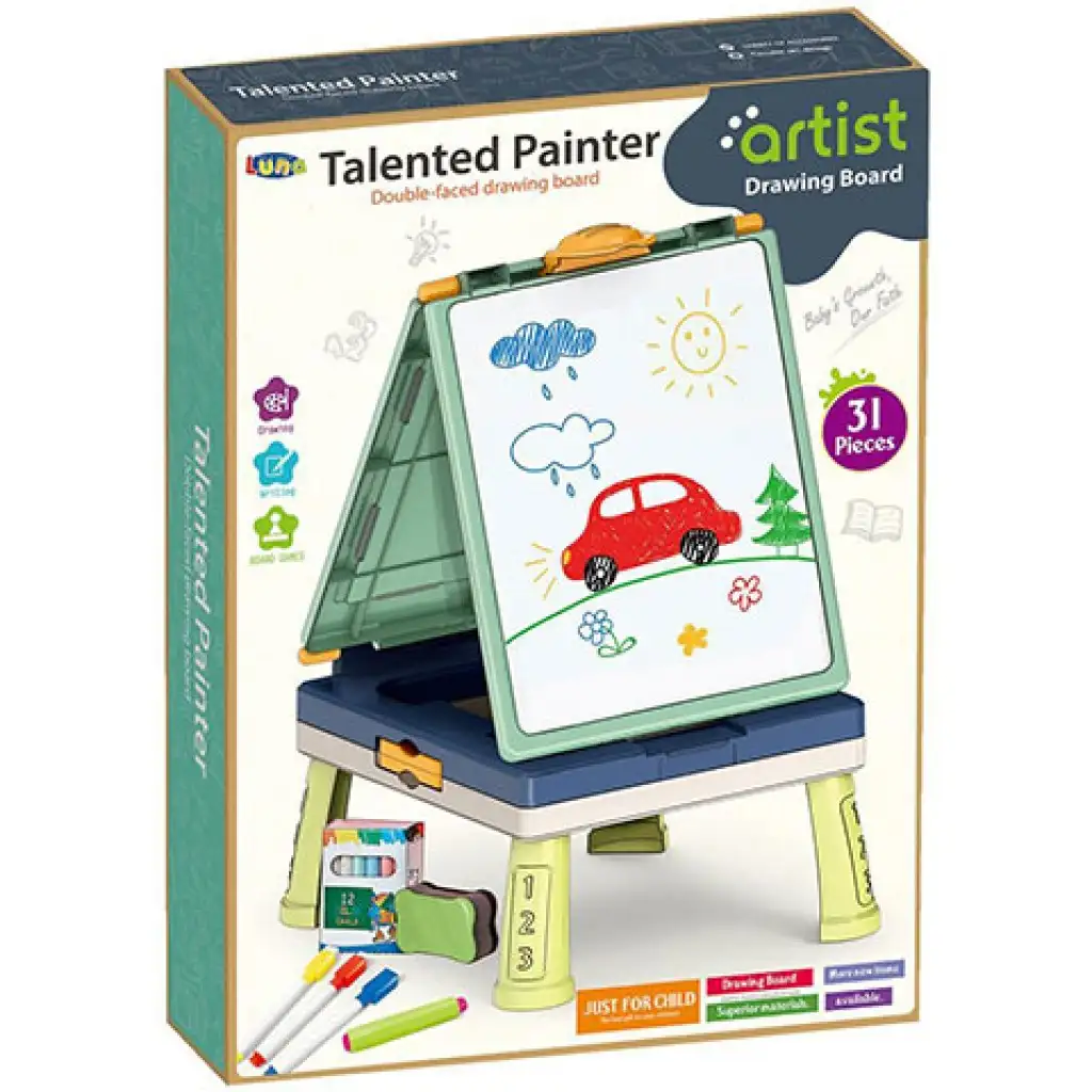 Grünes doppelseitiges Zeichentafel-Set, 31-teilig