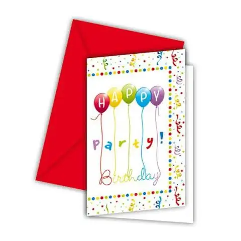 Happy Birthday Party Einladung mit Umschlag 6er-Pack