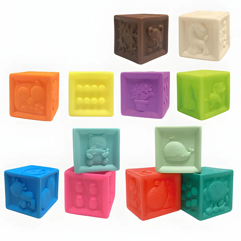 Happy World: 12-teiliges taktiles weiches Baustein-Set kép 2