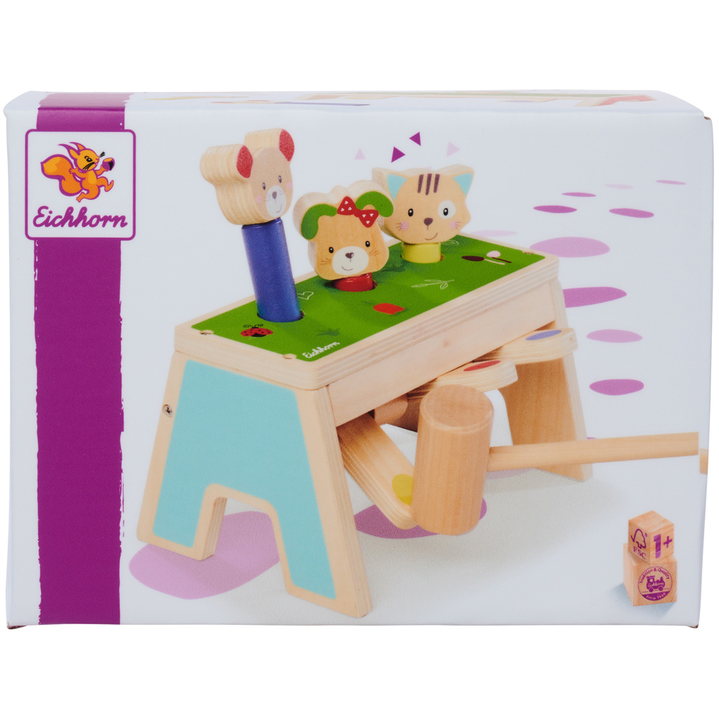 Holz-Klopfspiel Pop-Up mit Hammer – Eichhorn