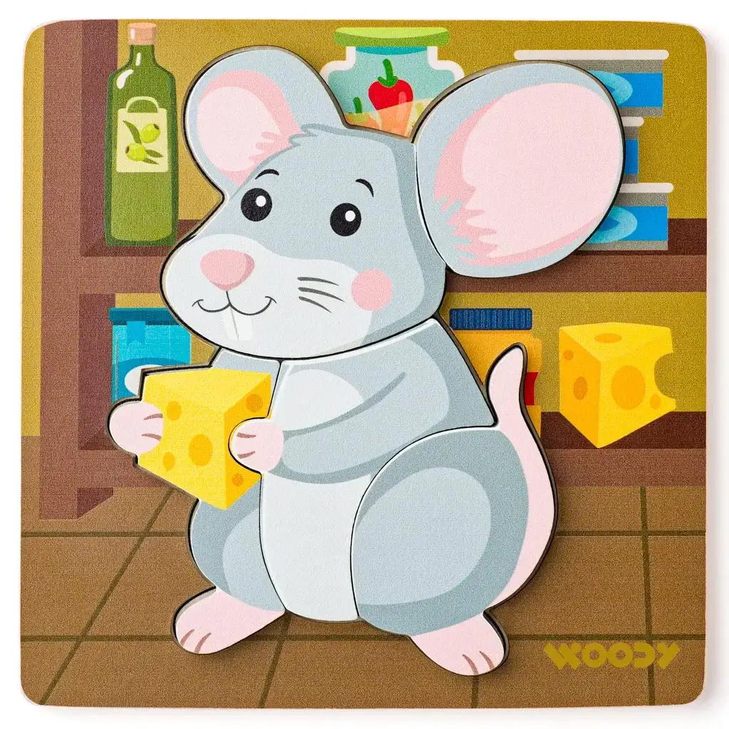 Holz-Puzzle mit Mausmotiv für Babys, 5-teilig - Woodyland