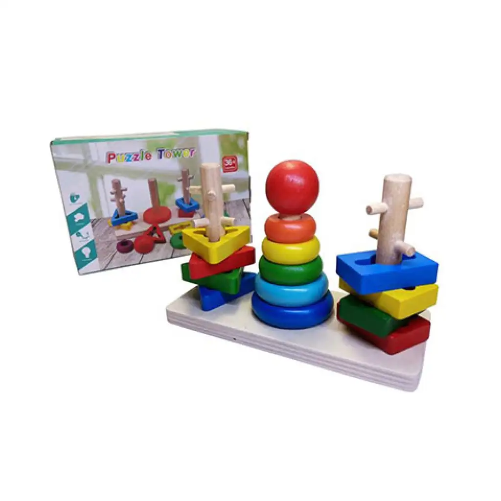 Holz-Regenbogenturm-Entwicklungsspielzeug kép 1