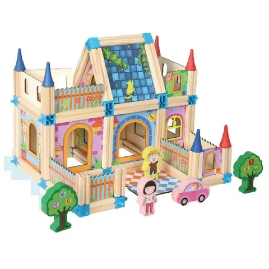 Holz farbenfrohes Villa-Spielset mit Zubehör kép 2