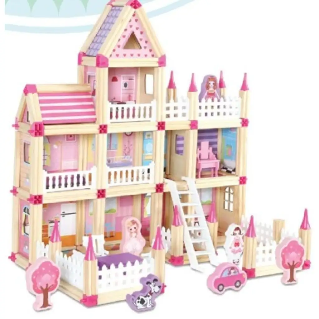 Holz rosa Schloss Spielset mit Zubehör kép 2