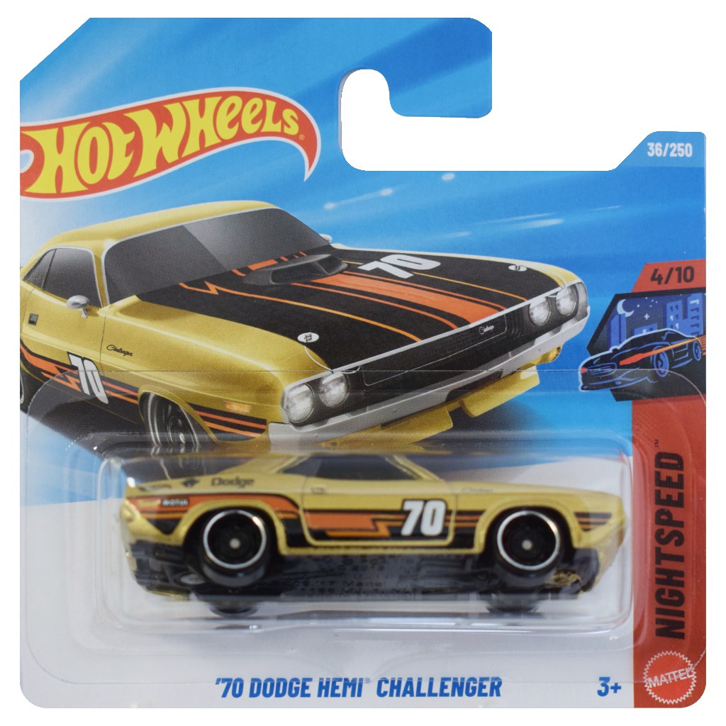 Hot Wheels: 70 Dodge HEMI Challenger goldgelbes Spielzeugauto 1/64 - Mattel