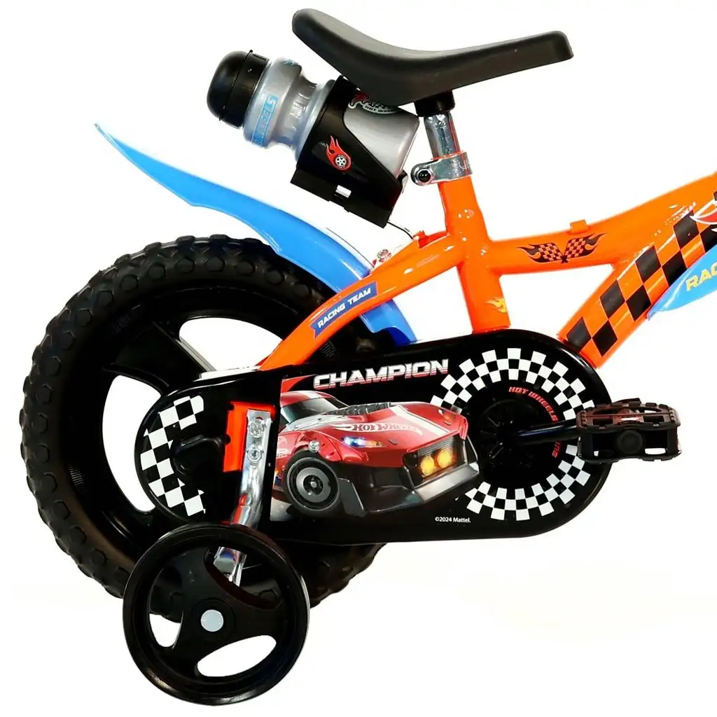 Hot Wheels 12" Kinderfahrrad mit Flaschenhalter und Stützrädern in Orange-Schwarz – Dino Bikes Fahrrad kép 3