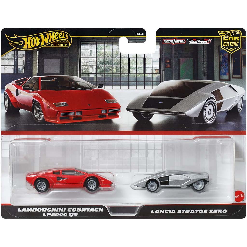Hot Wheels Deluxe Auto-Set, 2-teilig: Lamborghini Countach LP5000 QV und Lancia Stratos Zero – Mattel