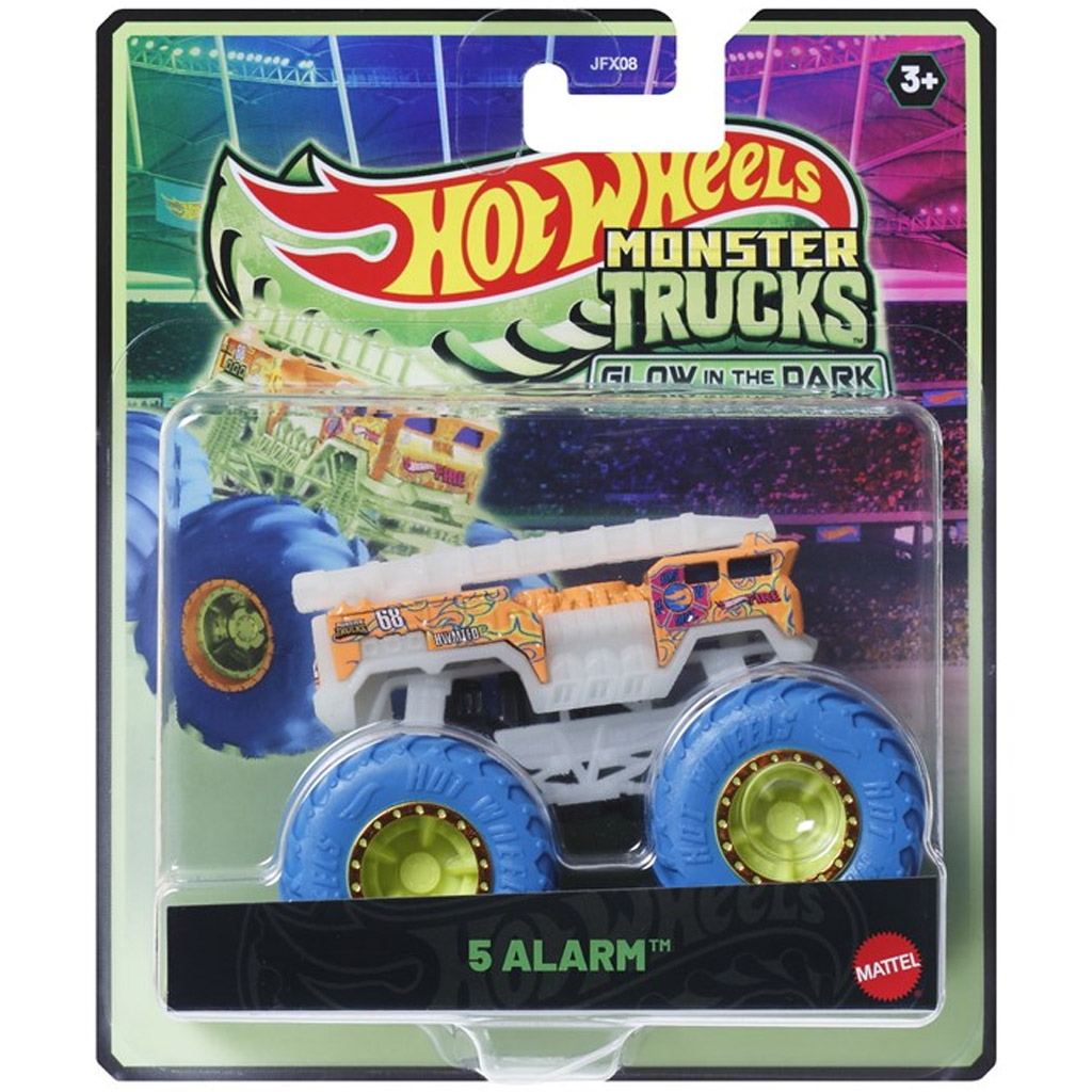 Hot Wheels Monster Trucks: 5 Alarm, im Dunkeln leuchtendes 1:64-Spielzeugauto – Mattel