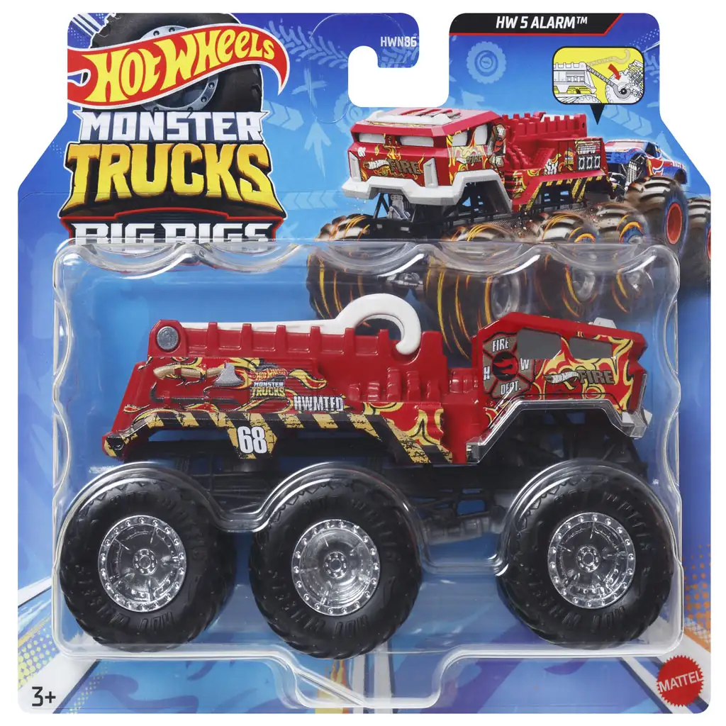 Hot Wheels Monster Trucks: Big Rigs HW 5 Alarm sechsrädriges Fahrzeug 1:64 - Mattel kép 1