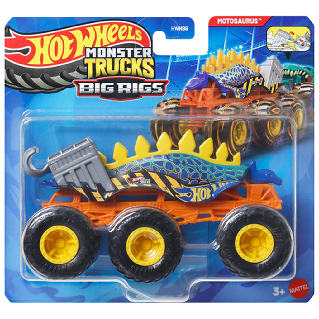 Hot Wheels Monster Trucks: Big Rigs sechsrädriger Motosaurus Abschleppwagen 1/64 – Mattel