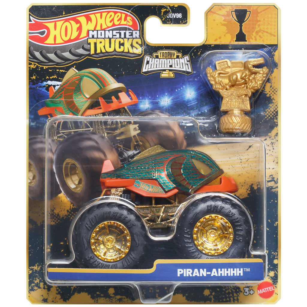 Hot Wheels Monster Trucks: Piran-Ahhh Champion-Spielzeugauto mit Pokal 1:64 – Mattel