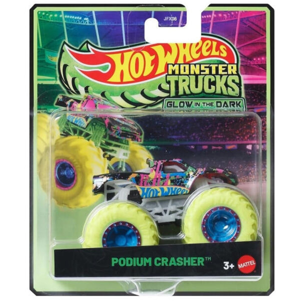 Hot Wheels Monster Trucks: Podium Crasher – im Dunkeln leuchtendes 1:64-Miniaturauto – Mattel