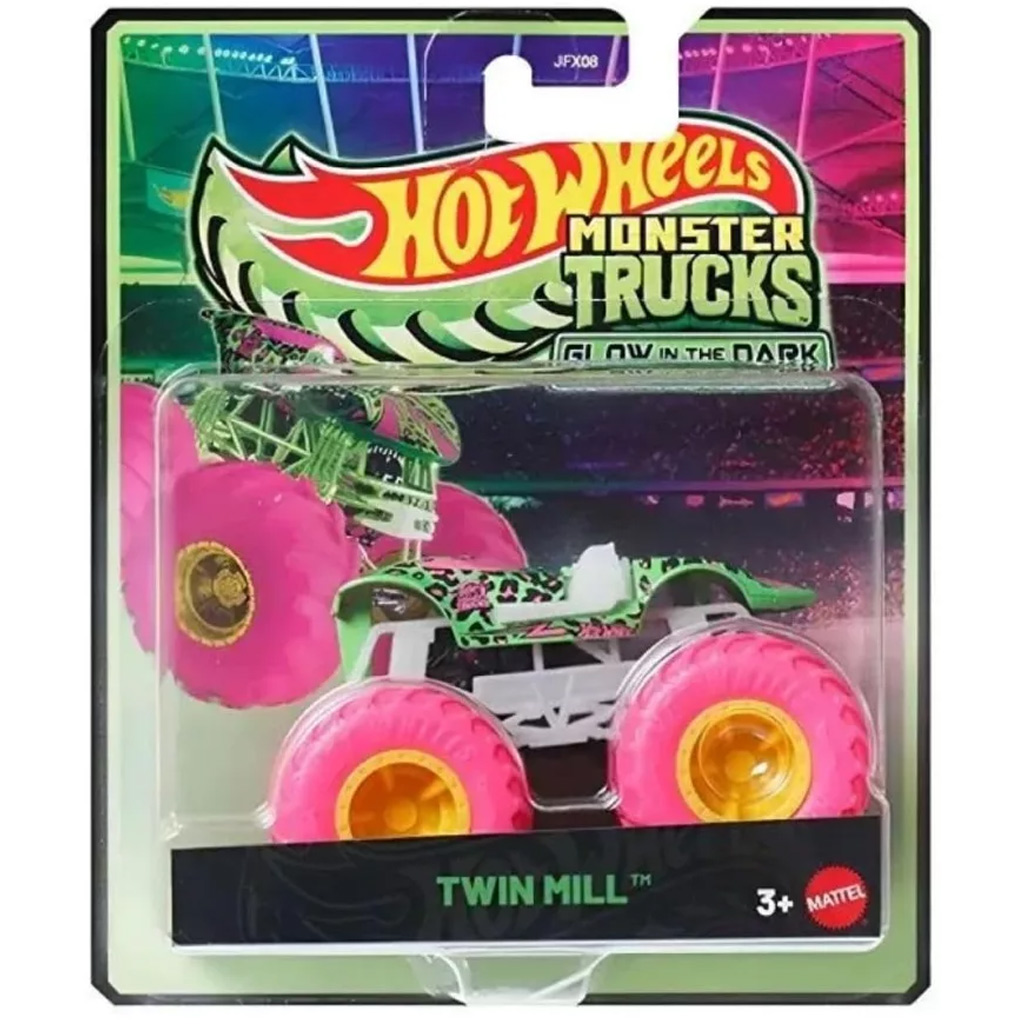 Hot Wheels Monster Trucks: Twin Mill – neongrünes, im Dunkeln leuchtendes Spielzeugauto 1:64 – Mattel