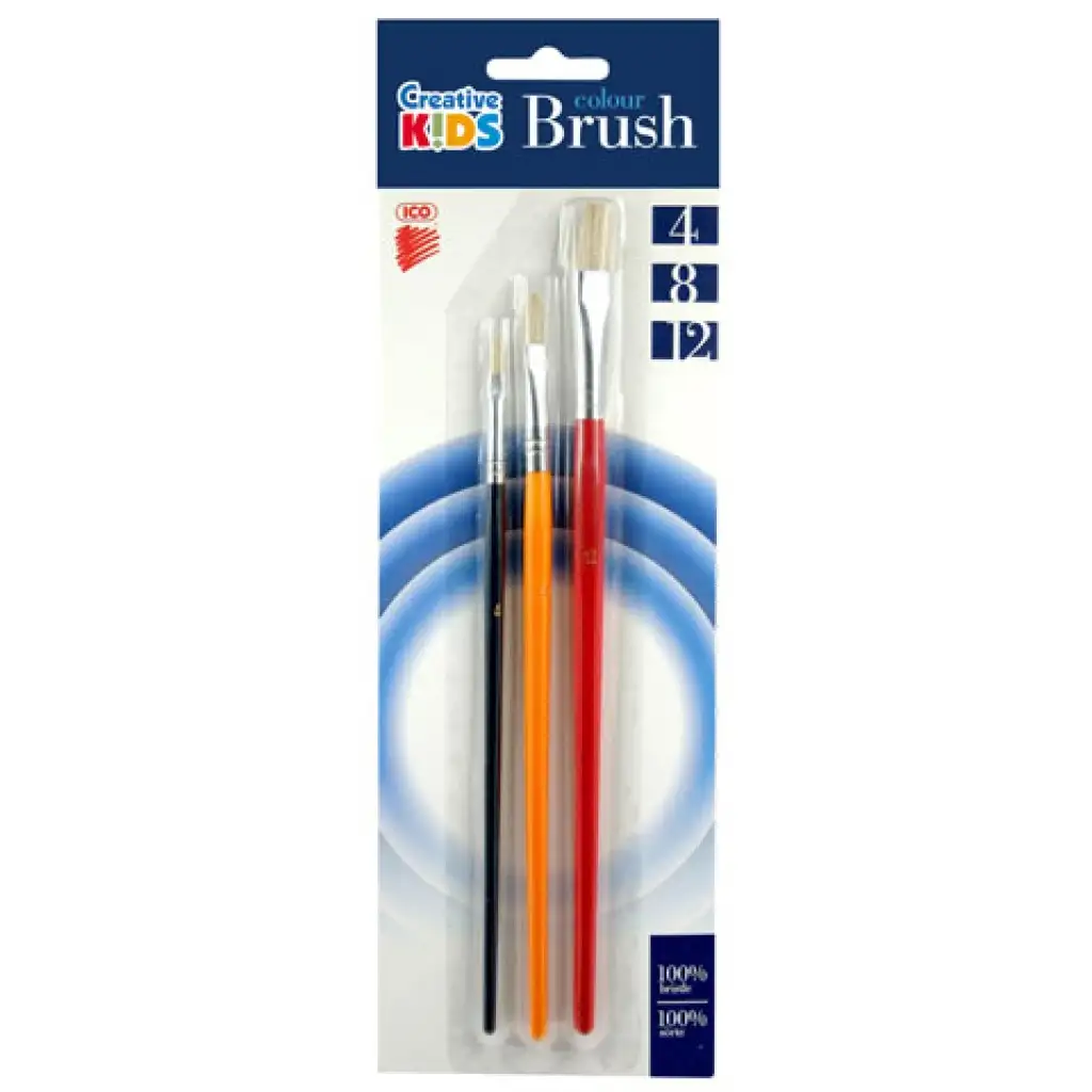 ICO: Pinsel mit bemaltem Holzgriff und Ponyhaar in drei verschiedenen Größen