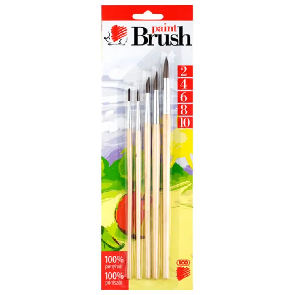 ICO: Naturholzgriff Pinsel mit Ponyhaar in fünf verschiedenen Größen