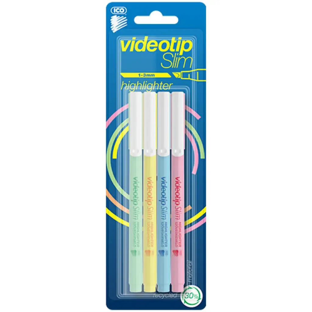 ICO: Videotip Slim Pastell Textmarker in vier verschiedenen Farben