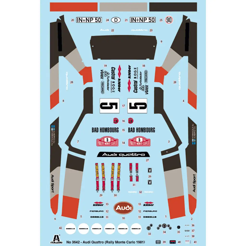 Italeri 1/24 Audi Quattro Rallye-Automodellbausatz kép 6