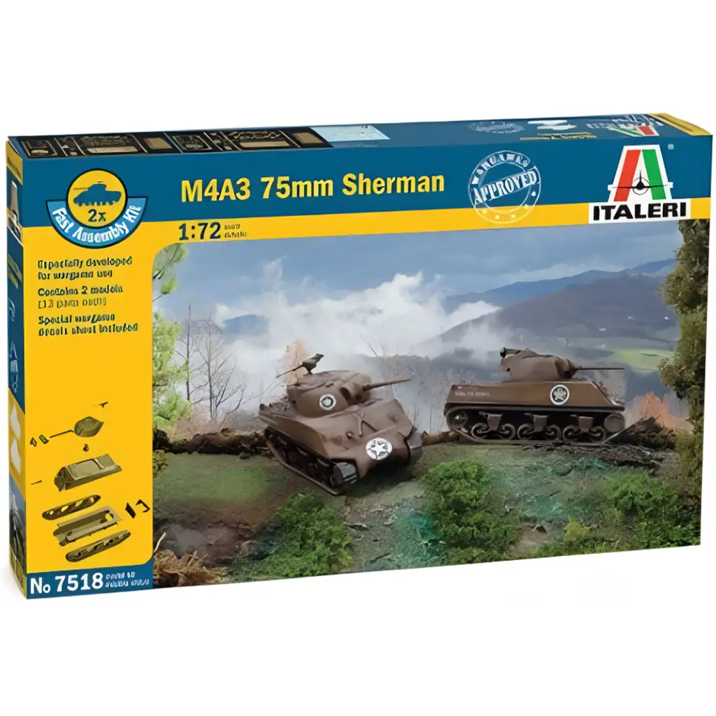Italeri 1/72 M4A3 75mm Sherman Panzer 2er Modellbausatz-Set