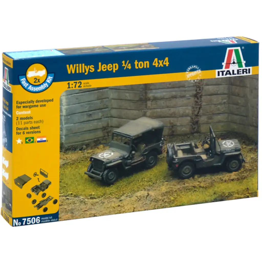 Italeri 1/72 Willys Jeep 1/4 Ton 4x4 Militärfahrzeuge 2er Modellbausatz