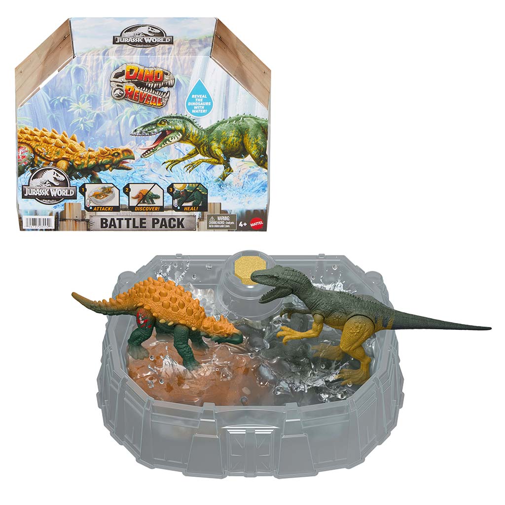 Jurassic World: Dino-Enthüllung Kampf-Pack mit 2 Dinosauriern – Mattel kép 1