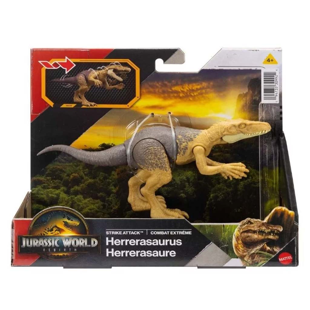 Jurassic World: Wiedergeburt Strike Attack Herrerasaurus angreifende Dinosaurier-Figur - Mattel