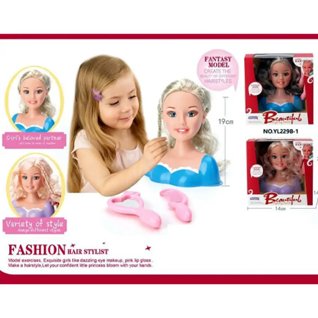 Kämmbarer Puppenkopf mit langen blonden Haaren in zwei verschiedenen Outfits mit Zubehör. kép 2