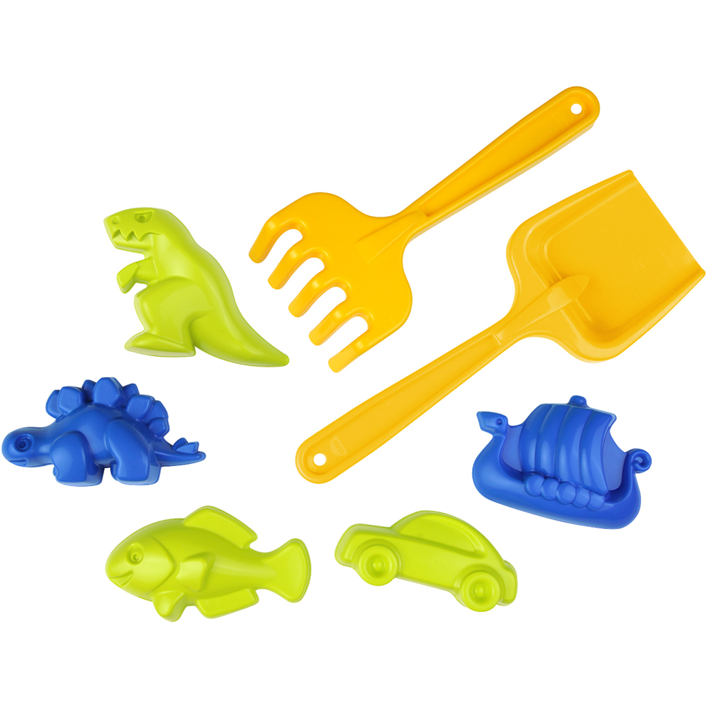 LENA: Sandspiel-Set mit Schaufel und Rechen im Netz, 7-teilig