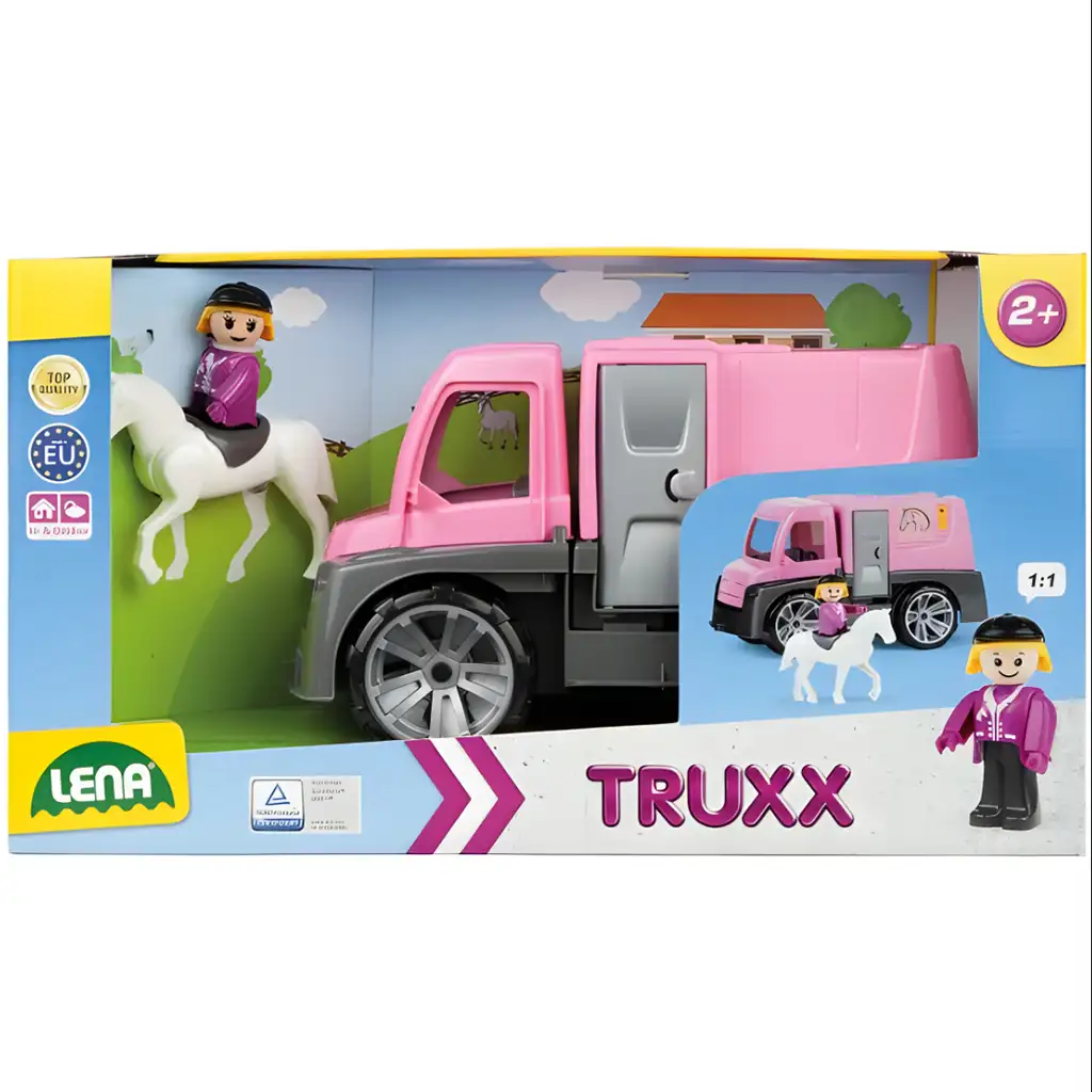 LENA: Truxx Rosa Pferdetransporter mit Pferd und Figur