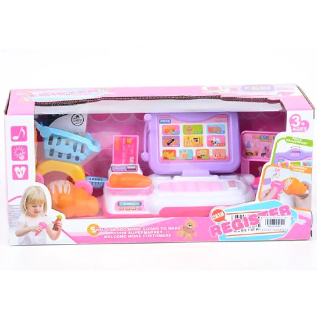 Lila Registrierkasse mit Licht und Ton, mit Korb