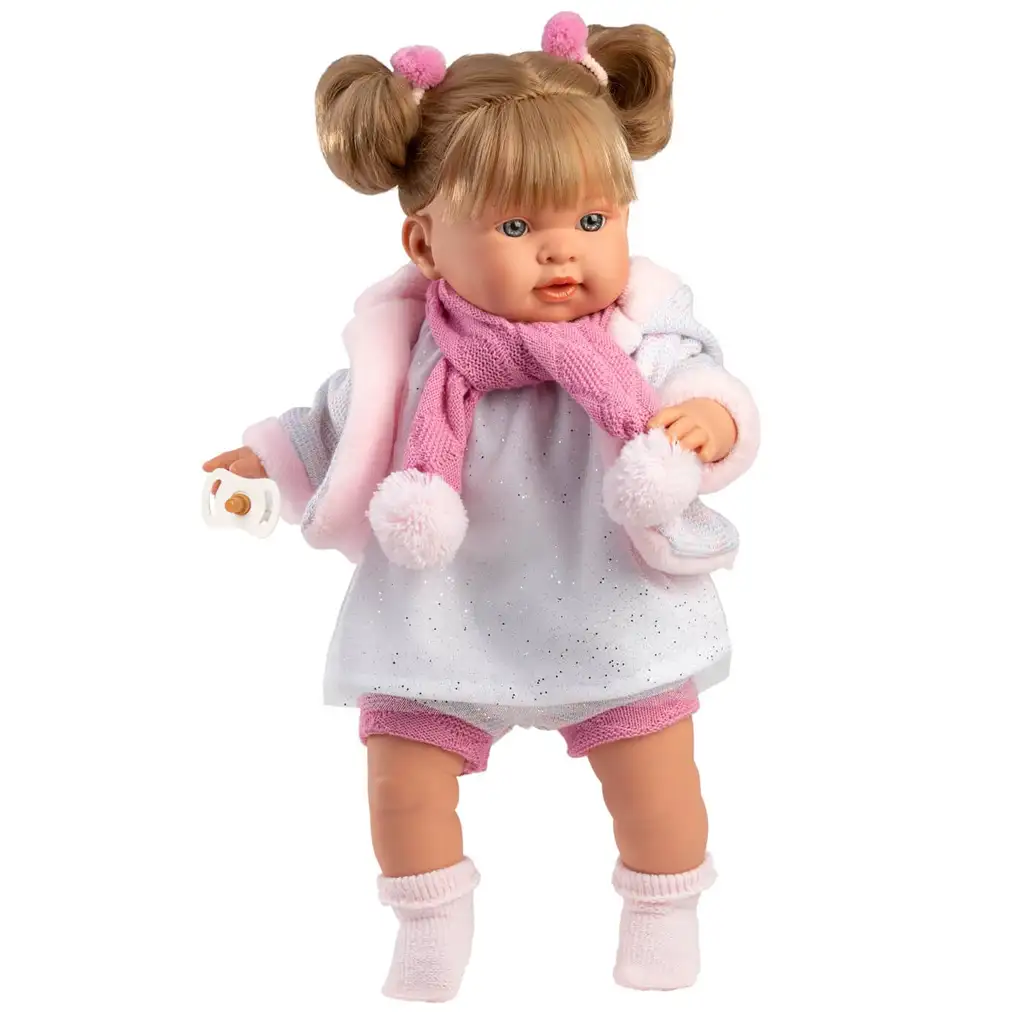 Llorens: Alexandra, 42 cm weinende Puppe mit Schnuller und rosa Bommel-Schal