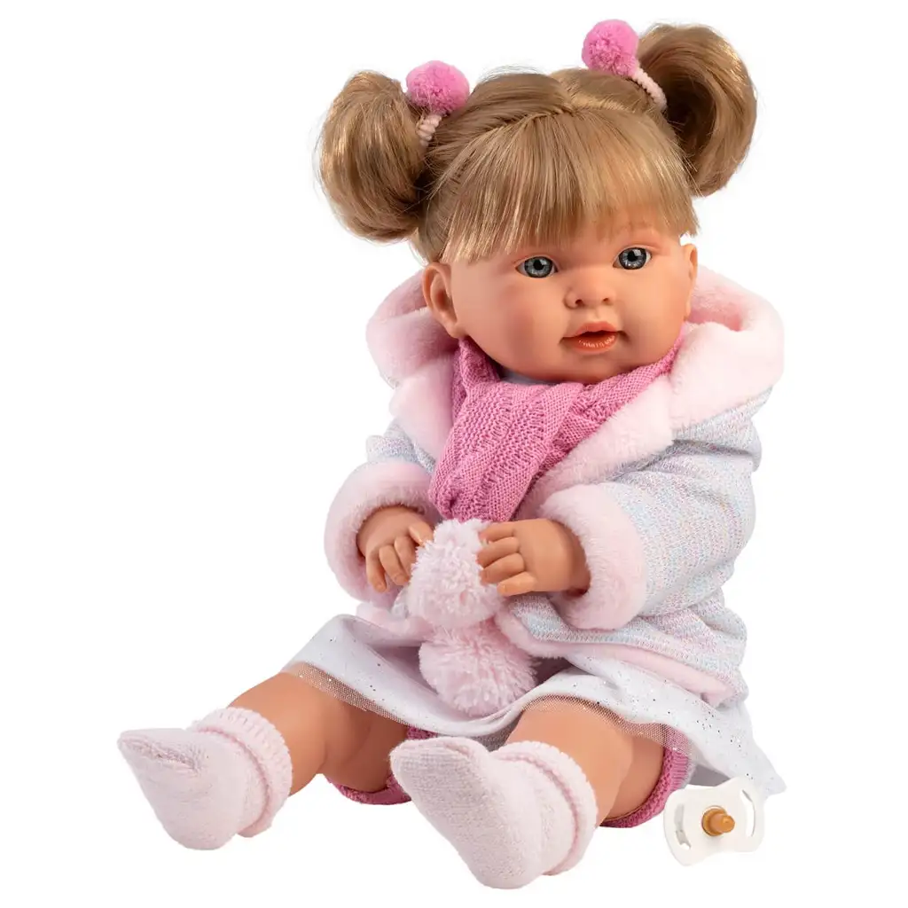 Llorens: Alexandra, 42 cm weinende Puppe mit Schnuller und rosa Bommel-Schal kép 4