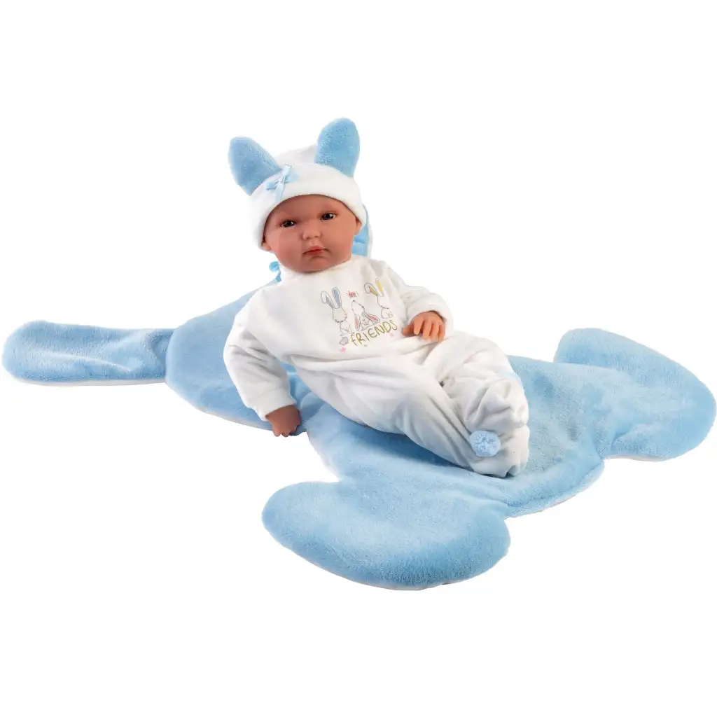 Llorens: Bimba 35 cm große Puppe mit blauem Hasenschlafsack kép 3