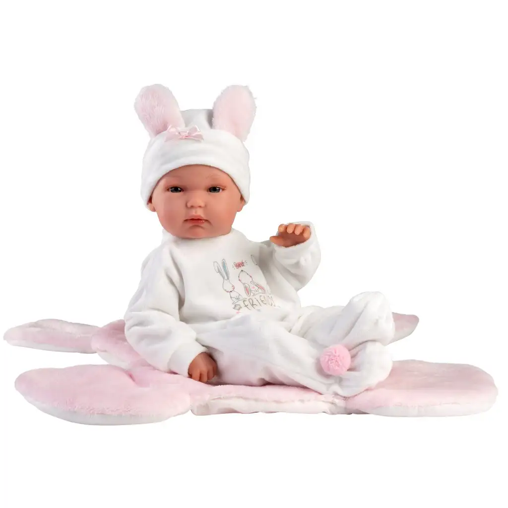 Llorens: Bimba 35 cm große Puppe mit rosa Hasenschlafsack kép 2