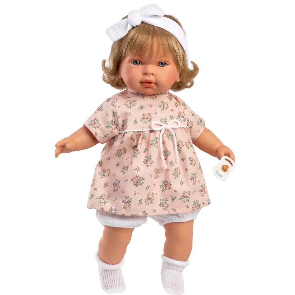 Llorens: Carla 42 cm große weinende Puppe im geblümten Kleid mit Stirnband