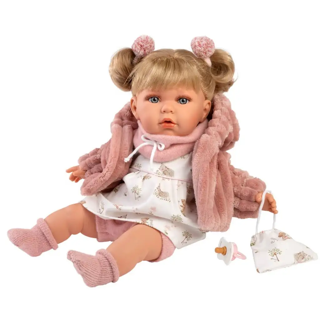 Llorens: Júlía 42cm weinende Puppe mit Schnuller in rosa Mantel