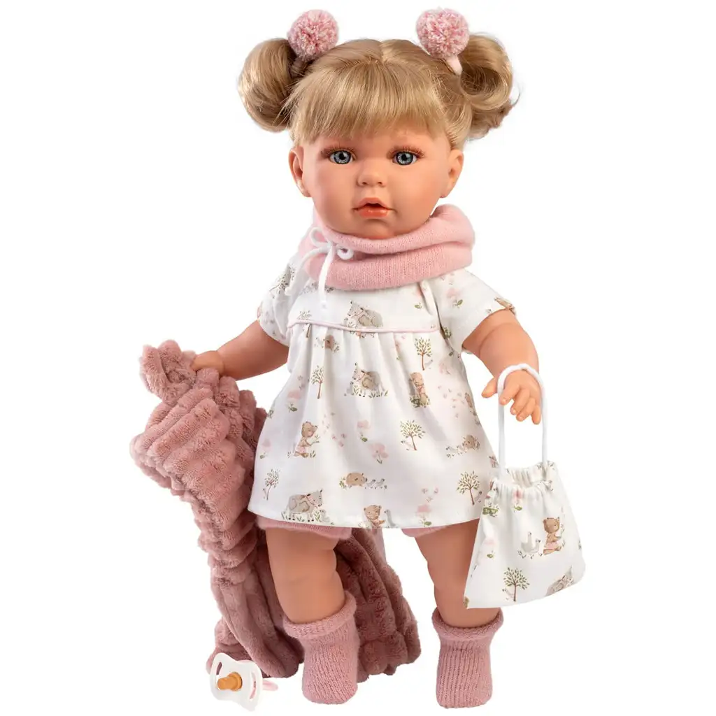 Llorens: Júlía 42cm weinende Puppe mit Schnuller in rosa Mantel kép 3