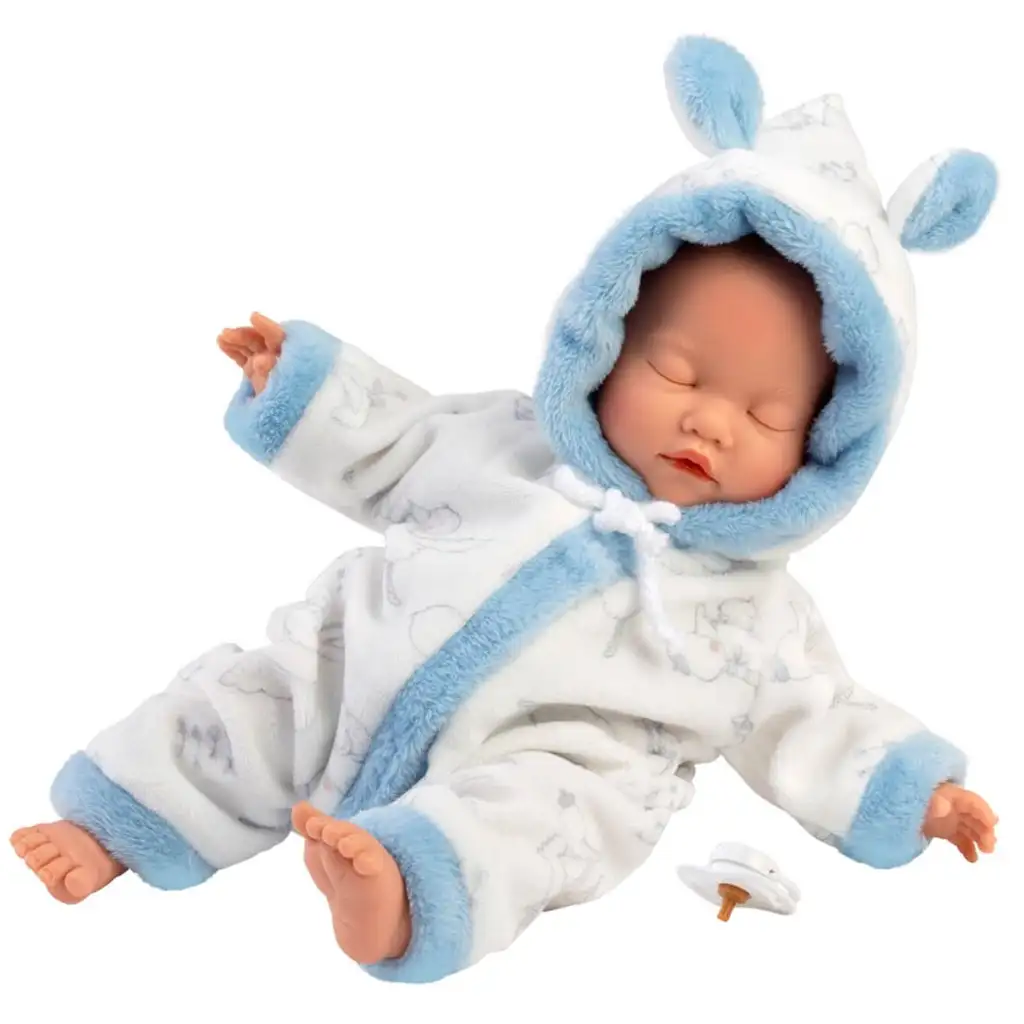 Llorens: Junge Baby Puppe im weichen Pyjama mit Storchmuster, 31 cm