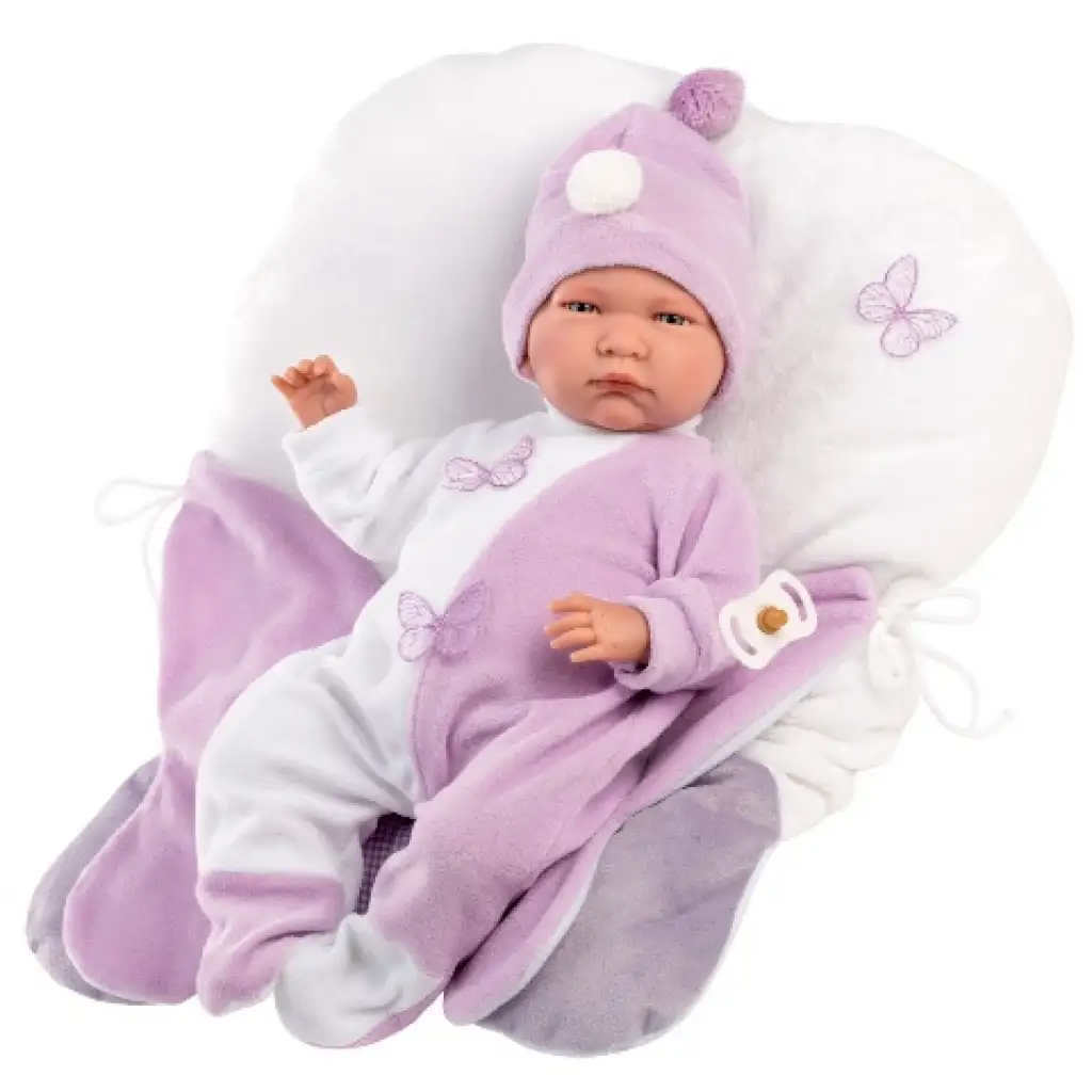 Llorens: Lalo Llorón 42 cm weinendes Neugeborenes in Schmetterlingsform-Pucktuch