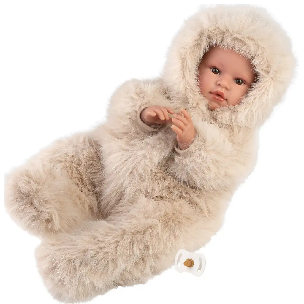 Llorens: Leo 45 cm große weinende Puppe mit Schnuller in cremefarbener Samtjacke