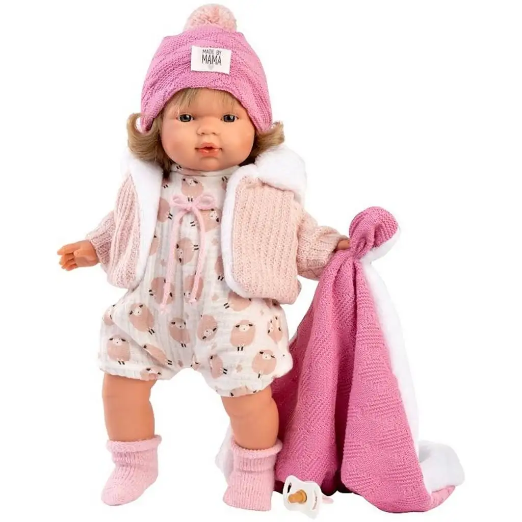 Llorens: Lola 38 cm große weinende Puppe mit Schnuller und rosa Decke