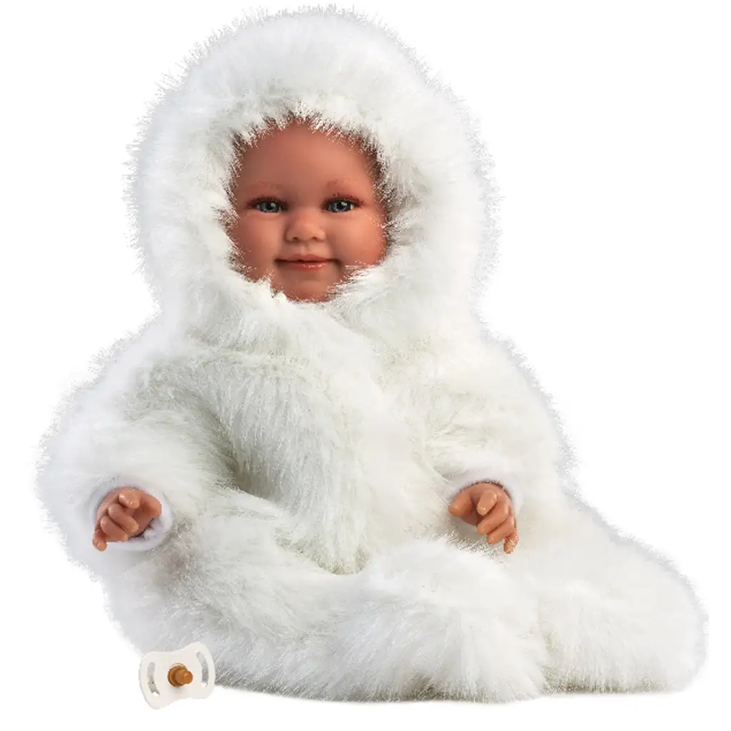 Llorens: Luka 45 cm großes lächelndes Baby mit Schnuller in weißem Samtfell