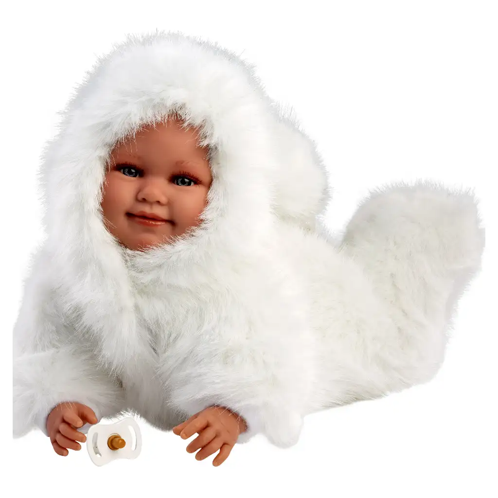 Llorens: Luka 45 cm großes lächelndes Baby mit Schnuller in weißem Samtfell kép 3