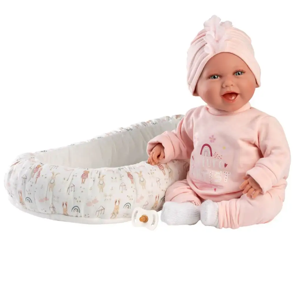 Llorens: Mimi 42 cm große lächelnde Puppe mit Schnuller und Babynest